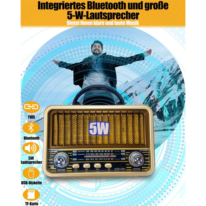 AM/FM/SW Retro Radio with USB/TF/AUX Function