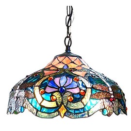 Chloe CH1B715BD17-DH2 17" Shade Lydia Tiffany-Style 2 Light Victorian Ceiling Pendant Fixture