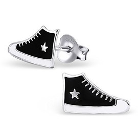 Baseball Sneakers Earrings Black and White 925 Sterling Silver