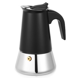 Suiitat Moka Pot, 4 Cups Stovetop Espresso Maker, 304 Stainless Steel Moka Pot, Italian and Cuban Coffee Maker, Suitable for Induction Cooktop, Black