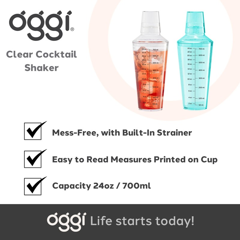 OGGI Clear Cocktail Shaker - 24 oz / 700 ml,