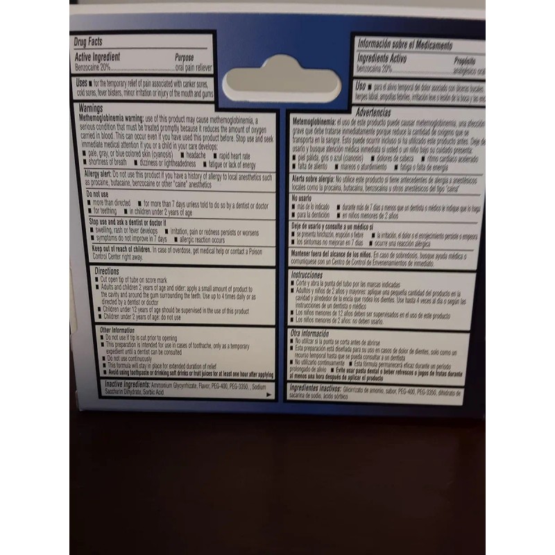 Gel Para El Dolor De Muelas, Gel Oral Con 20
