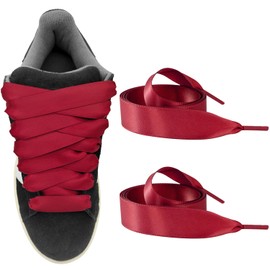 UamGlsob Satin Ribbon Flat Shoelaces, 2 cm Wide, Colourful Soft Silk, Satin Ribbon, Shoe Laces for Women, Trainers, Trainers, red
