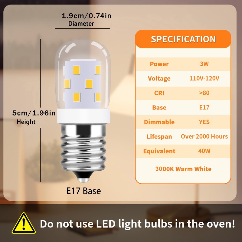 LED Microwave Light Bulbs Under Hood, 40W Equivalent, 110V/120V 3W