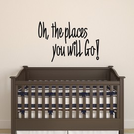 Oh; The Places You Will Go! - Dr. Seuss Quotes - Vinyl Wall Art Stickers - 20" x 30" - Kids Room Wall Decor- Cute Vinyl Sticker Decals - Boys Girls Nursery Room Decorations Vinyl Sticker