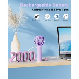 Edvision Mini Handheld Fan, Powerful 3 Speed Portable Personal Fan, Cute and Pocket Design, USB Rechargeable for Makeup/Lash/Travel/Outdoors, Summer Gift for Stylish Girls Women Kids-Purple