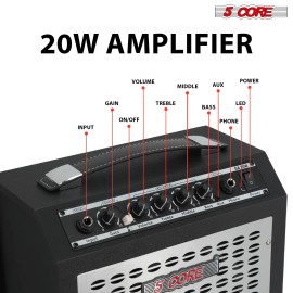 Portable 20W Electric Mini Guitar Amplifier with Built-in 6.5" Speaker Aux Headphone Jack Black & White FinishSize: Size 20W BLK-WH