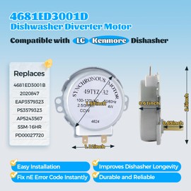 OEM 4681ED3001D Dishwasher Diverter Motor Compatible with LG Kenmore Dishwasher(Some Models), Replaces 4681ED3001B 2020847 EAP3579323 PS3579323 AP5243567 SSM-16HR PD00027720
