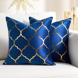 Wosendy Set of 2 Decorative Gold Velvet Throw Pillow Covers 20x20 Navy Blue Pillow Covers Case Luxury Super Soft Decorative Square Cushion Covers Modern Home Decor for Sofa Couch Bedroom Car