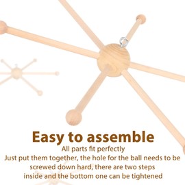 AILOOCEDI Wooden Mobile Frame Kit, Wooden Frame Baby Crib Hanger Spherical Six Legs Baby Wooden Mobile Hanger for Wind Bed Toy Decoration