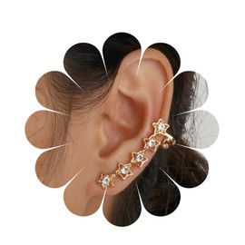 Andelaisi Boho Crystal Star Ear Climber Earrings Gold Star Ear Cuff Wrap Crawler Earrings Vintage Rhinestone Star Cuff Earrings Bling Cz Star Crawler Climber Earrings Jewelry for Women