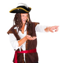 Liitrsh Tricorn Pirate Hat with Feather Buccaneer Colonial Hat Tricorn Hat Adult for Renaissance Hat Costume Party(Black,white)