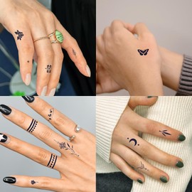 650 Pcs Tiny Small Finger Temporary Tattoos Stickers For Women Men Hands, Realistic Bulk Mini Black Long Lasting Waterproof Fake Temp Tattoo For Adult Body Finger Neck Decation Q726
