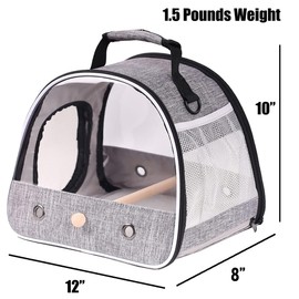 Small Bird Travel Carrier, Portable Bird Travel Cage for Parakeet, Parrot, Cockatiel, Guinea Pig, Bearded Dragon Reptile Carrier for Hiking Vet Visit Bicycle Ride (Grey, Carrier)