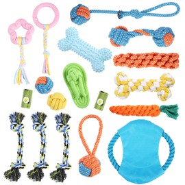 Naivees 18 Pack Dog Chew Toys Durable Puppy Grinding Teeth Toy Teething Cleaning Toy Set with Dog Plush Toys,Rope Toys and Tug Toys-Toothbrush Chew Toys for Puppy Small Medium Dog