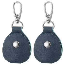 PATIKIL Leather Keychain, Pack of 2 Genuine Leather Key Case, Portable Key Fob, Air Tag Holder for Home, Office, Car Keys, ID Key Cards, Blue, blue