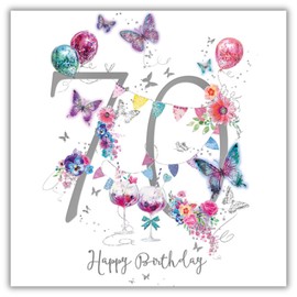 Noel Tatt 70th Birthday Card for Women - Elegant Floral Butterfly Design - Pretty 70th Birthday Greeting Card for Her