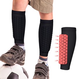 BoloShine 1 Pair Football Shin Guard Sleeves with Foam Padding, Breathable Professional Calf Protective Footless Shin Pads Socks for Sports Soccer Rugby Hockey Kids Boys Girls Adult Men Women(Black)