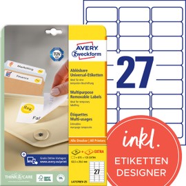 Avery L4737REV-25 - Removable Labels 63.5x29.6mm L4737REV-25 (675 Labels)