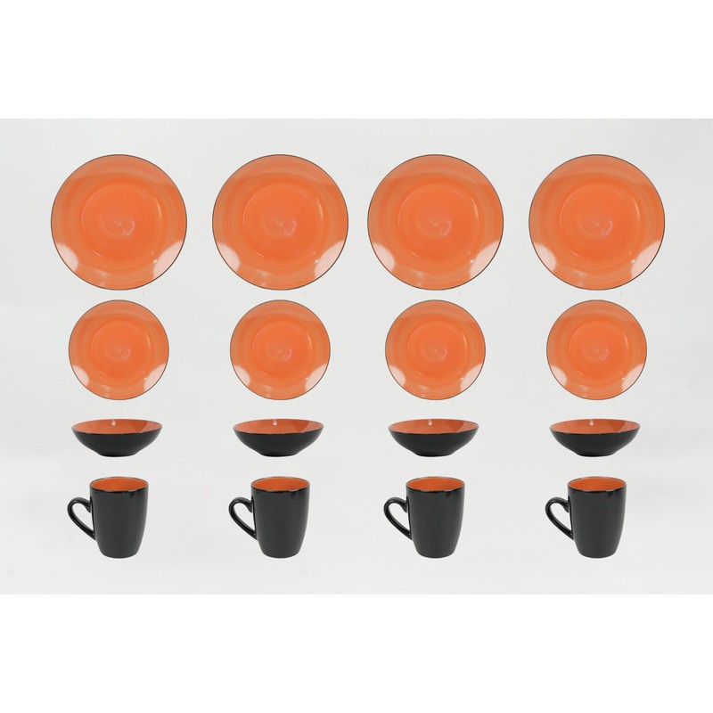 HomeVss Sonoma 16 Piece Stoneware Dinner Set, Outside Black +