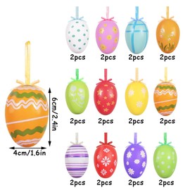 Pack of 24 Easter Eggs for Hanging, Plastic Easter Eggs, Easter Eggs Decoration Set, Plastic Eggs, Easter Eggs Made of Plastic for Hanging, Easter Shrub Decoration (24-B)