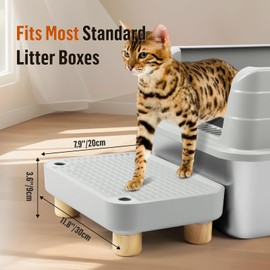 Bartuke Cat Litter Box Step Ramp, Cat Litter Catcher Mat with Wooden Feet, Filter Function, Pedal Stool for Self-Cleaning Litter Box, Ideal for Kitten & Elderly Cats(Light Grey)