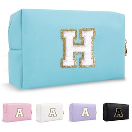 Lohhbve Small Minimalism Cute A-Z Makeup Bag, PU Leather Waterproof Cosmetic Bag Daily Use Toiletry Cosmetic Pouch, Portable Storage Travel Toiletry Bag for Women Girls Essential Cosmetic Organizer