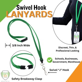 Specialist ID Bulk 25 Pack - Premium Flat Breakaway Lanyards for ID Badges & Badge Holders - 3/8" Wide Woven Safety Lanyard with Metal Swivel Hook for Teachers, Students, Cruise, Office (Green)
