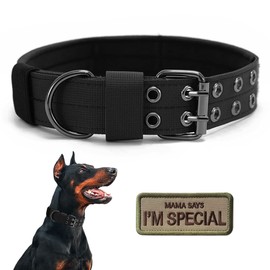Periflowin Tactical Dog Collar Military Adjustable Dog Collars Soft Nylon Training Collar with Patch Heavy Duty Metal Buckle Collars for Medium Large Dogs (L, Black)