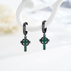 YYmqmq Black Cross Earrings for Men 925 Sterling Sliver Malachite Crown of Thorns Dangle Earrings Christian Jewelry Gifts for Women