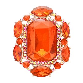 Rosemarie & Jubalee Women's Statement Emerald Cut Glass Crystal Stretch Cocktail Ring (Orange Crystal Gold Tone)