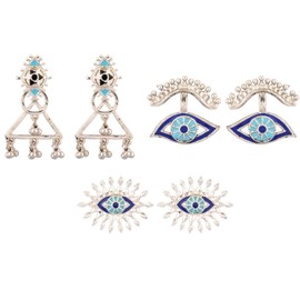 Efulgenz Multipack of 3 Indian Jewelry Bollywood Antique Silver Tone Tringle Oxidized Jewelry Dangle Earrings Bohemian Statement Jewelry for Women, Metal, not known