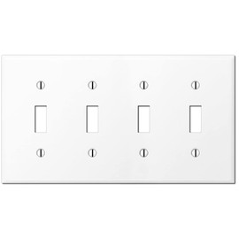 OVERSIZED 4 Gang Toggle Metal Light Switch Cover - Four Gang Jumbo Wall Plate for Toggle Style Light Switches, Stainless Steel Painted White, UL Listed, 5.5” x 9.5” Made in USA