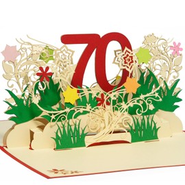 LINPOPUP, Pop Up Karte Geburtstag, 70. Geburtstag, Gutschein, Geburtstagsgeschenke für Frau, Geburtstagseinladung, Glückwunschkarte Klappkarte 3D, Jubiläum, 70, Blumen Pop Up, N65