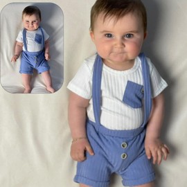 Unutiylo Baby Boy Outfits Blue 0-3 Months Short Sleeve Romper Suspenders Pant Spring Summer clothes