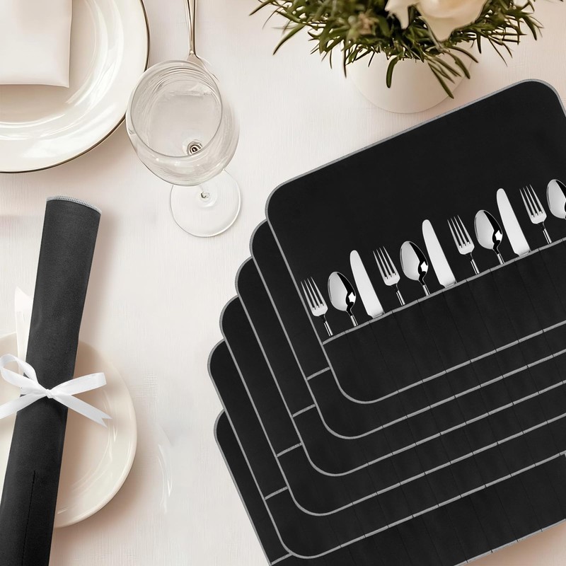 Nangua 6 Pieces Anti-tarnish Silverware Protective Bag, Black Silver Protection