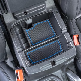 PIMCAR Center Console Organizer for Jeep Wrangler JL/JLU (2018-2026) & Gladiator JT (2020-2026) | Armrest Storage Tray | Interior Accessories (Not for JK/JKU) | Blue Liner Trim