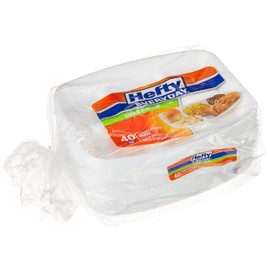 Hefty Everyday Soak-Proof Foam Compartment Tray, White, 9 x 11 Inch, 40 Count