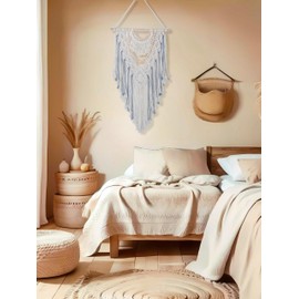 Siykkay Macrame Wall Hanging with Wood Bead Detail, Boho Tapestry Wall Decor, Chic Bohemian Handmade Woven Home Decoration suitable for Bedroom, Living Room, or Wedding Party,13.8" x 23.6"