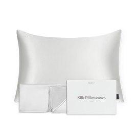 FluffCo 100% Pure Mulberry Silk Pillowcase - Queen Size | Luxurious Cooling Pillowcase for Hair & Skin Care | 22 Momme Natural Silk Body Pillowcase for Standard US Bedding (Silver)