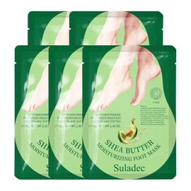 NOVIIML isturizing Foot Mask with Shea Butter and Goat Milk, Hydrating Foot Masks for Dry Cracked Feet, Dry Skin Moisturizer for Soft and Smooth Touch Feet - Men Women - 5 Pairs