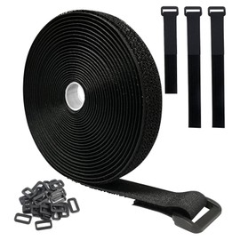 1 Roll 5m Adjustable Cable Straps with 25 Buckles, Hook and Loop Securing Strap, Black Reusable Fastening Cable Ties for Cable Tidy - Free Cut Length, Wire Management, Cord Organiser(Black)