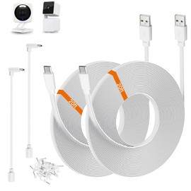 2-Pack 20ft Power Extension Cable Compatible with Wyze Cam v4,Wyze Cam Pan v3,Wyze OG,Wyze Cam v3 and v3 Pro Security Cameras - 6m Long Flat USB to Micro USB Charging Cord with L-Shaped Adapter, White