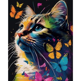 JATOK Paint by Numbers Adults, Paint by Numbers, DIY Cat with Brushes and Acrylic Paints, Hand Painted Oil Painting Canvas for Home Decor, Without Frame (40 x 50 cm)