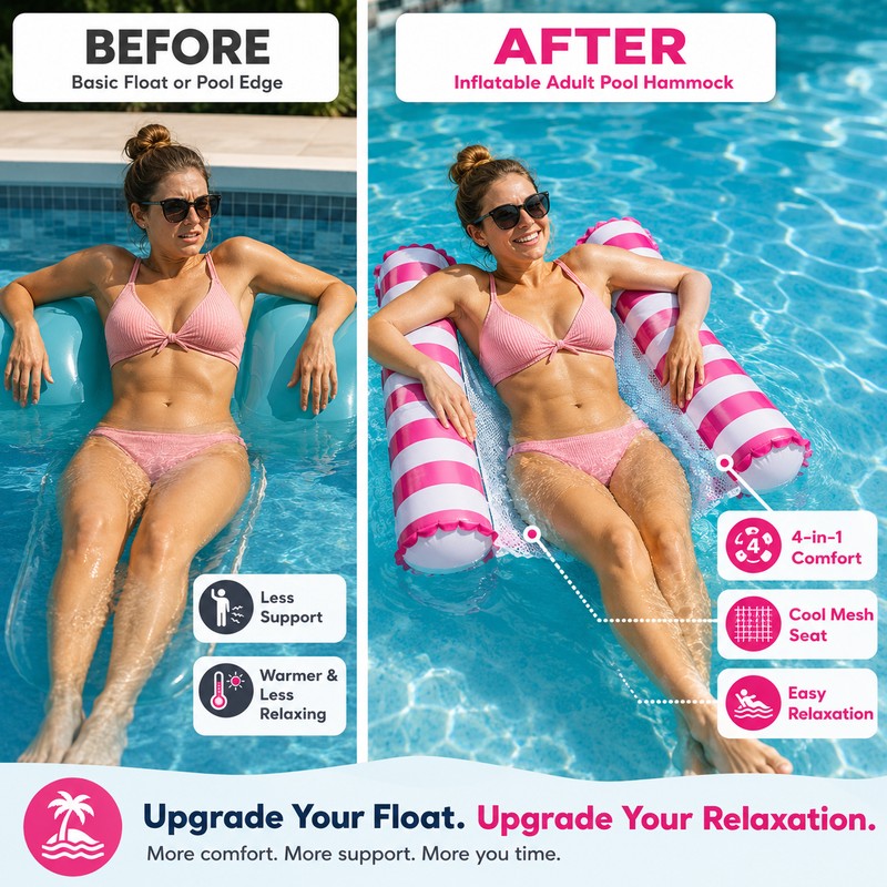 Inflatable Pool Hammock Floats for Adults – 4-in-1 Water Lounger