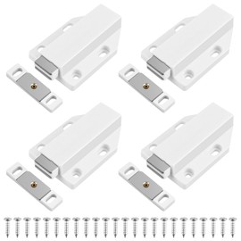 CEOTIS Push to Open Door Catches, 4Pack Magnetic Door Push Opener Drawer Closer, Cabinet Magnetic Push Catches Cupboard Magnetic Push Latches, Latch for Cabinet Door Closure and Popping Open (White)