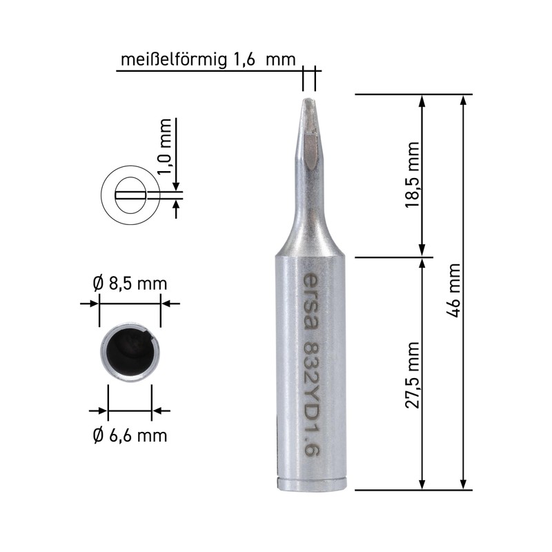 Ersa Ersadur 0832YD Long-Life Soldering Tip Straight Chisel-Shaped 1.6 mm