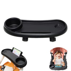 Stroller Snack Tray with Cup Holder – Universal 3-in-1 Removable Pram Food Tray, Multifunction Pushchair Organizer with Adjustable Buckle and Clips, Phone Holder & Hooks for Strollers(COLOR:black)