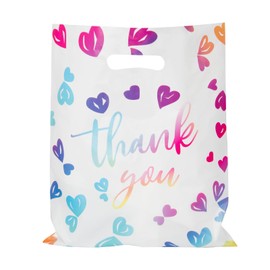 100pcs Thank You Merchandise Retail Goodie Bags for Small Business Extra Thick Large Size 18 X 16 Inch, Die Cut Plastic Shopping Bags with Handle for Stores,Gift,Clothes,Boutique, Party