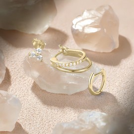 WOZNU 3Paar Ohrringe Silber 925 Set für Damen Mädchen Hypoallergen Klein Ohrstecker Silber 925 Creolen Zirkonia Ohrring Schlafen Knorpel Ohrringe Set Gold